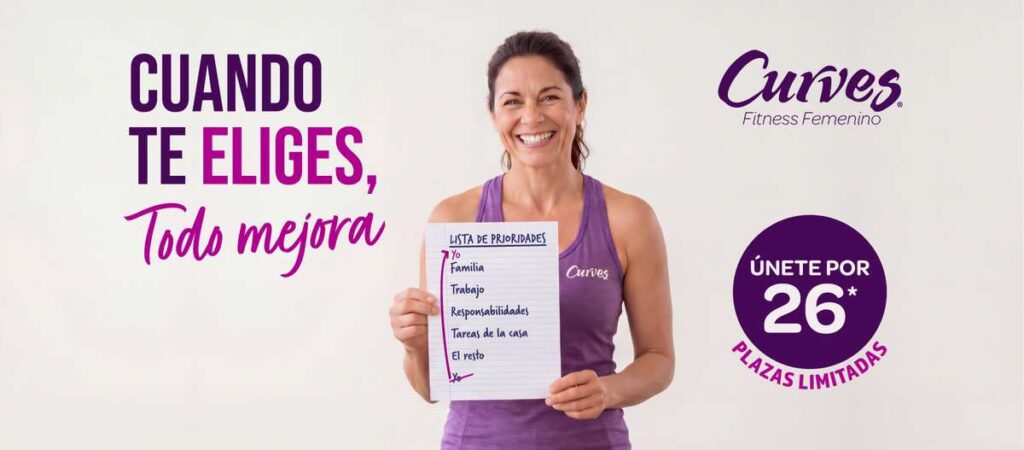 ¡Septiembre es tu momento! Vuelve a ponerte en lo más alto de tu lista. Entre el trabajo, la rutina y cuidar de todo el mundo, es facilísimo posponerse. Pero esa versión de ti, llena de energía y vitalidad, no ha desaparecido: solo está esperando a que te regales el primer puesto. En Curves Móstoles Hospital te invitamos a dar el paso más importante de este nuevo curso: volver a sentirte y verte mejor que nunca. Porque cuando tú te sientes bien, todo a tu alrededor cambia a mejor. Oferta especial vuelta a la rutina: ¡empieza por solo 26 euros! Plazas limitadas por orden de llegada. Entrenamientos de 30 minutos. Ofrecemos un circuito diseñado para mujeres reales, donde combinamos fuerza y cardio de forma divertida, rápida y muy eficaz. Disfrutarás de una flexibilidad total para entrenar en nuestro centro o desde donde quieras con nuestra app exclusiva. Además, contarás con un acompañamiento real en un ambiente cómodo, acogedor y con el apoyo constante de nuestras entrenadoras, que te guiarán paso a paso para asegurar tus resultados. ¡No esperes más y asegura tu plaza antes de que se agoten! Solo por venir a conocernos te realizaremos un estudio fitness gratis, totalmente sin compromiso.